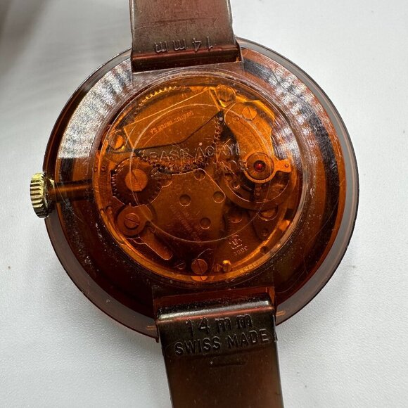 Vtg. Diantus Watch Women Gold Tone Brown Swiss 41MM Round Dial Manual Wind 8.5\